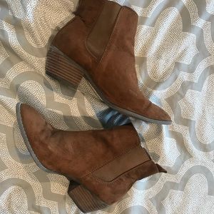 warm brown suede booties